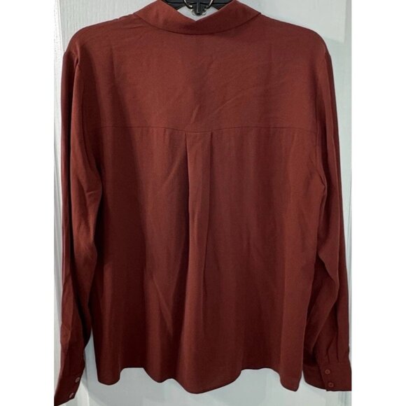 Eileen Fisher Small Redwood Silk Georgette Crepe Classic Collar Shirt NWT $278 - Picture 11 of 13